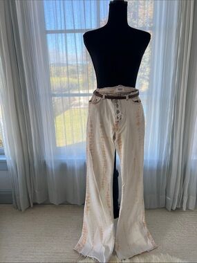 Hudson Jeans Cream and Peach Tie-Dye Wide Leg Pants